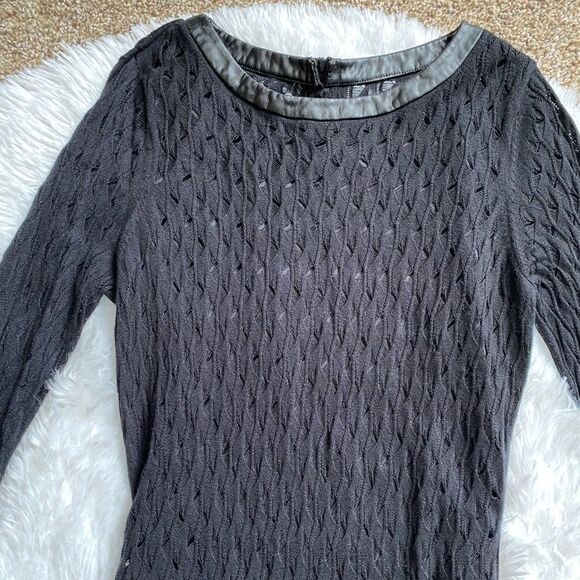 Diane Von Furstenberg Slim Kivel Ladder Lace Knit Dress Faux Leather Stretch - Picture 11 of 15